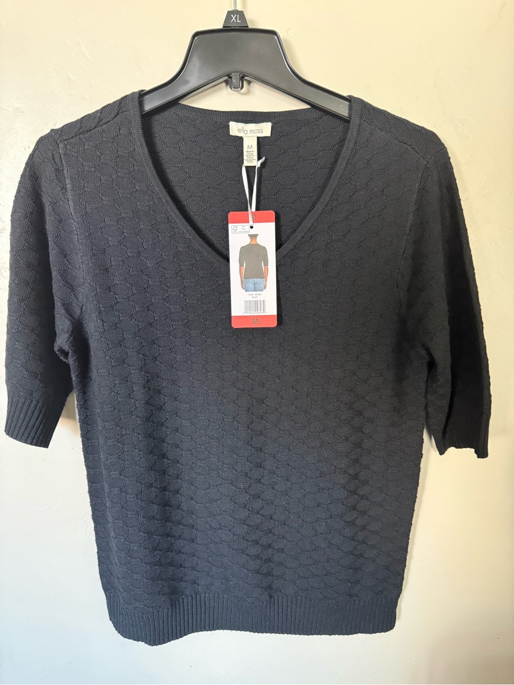 Ella Moss Black V-Neck Textured Knit Top
